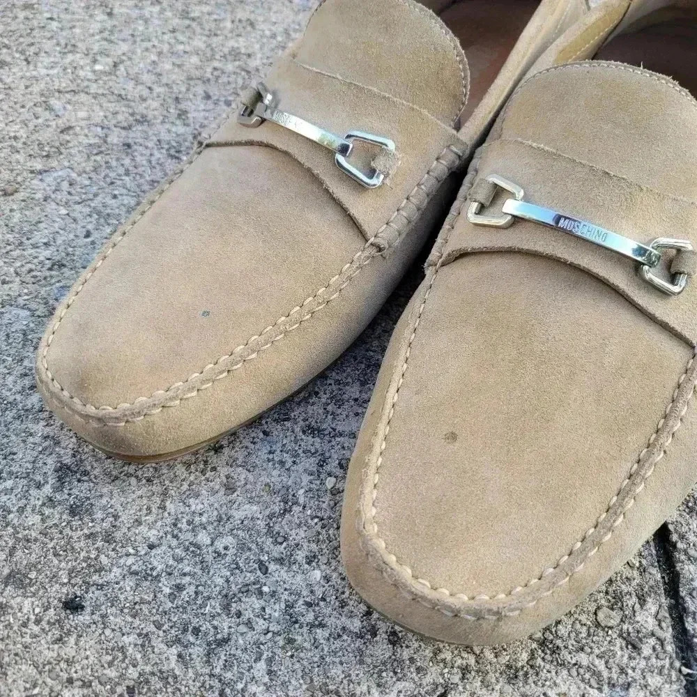 Moschino Mens Genuine Suede Driving Loafers Mocassin Shoes Tan Brown Horsebit 13 - Picture 4 of 11